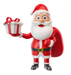 Santa Claus holding gift in 3d render illustration 