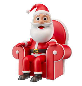 Santa Claus sitting on chair smiling in 3d render illustration 