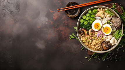 ramen noodles with egg - vegan or vegetarian food style. ai generative
