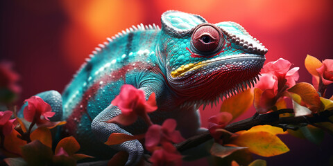 colorful chameleon on a flower. ai generative