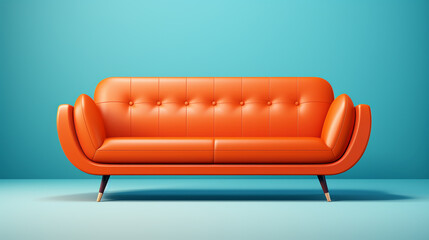 Leather orange Sofa Isolated on a light blue background