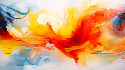 Abstract background of acrylic paint in red, orange, yellow and blue colors