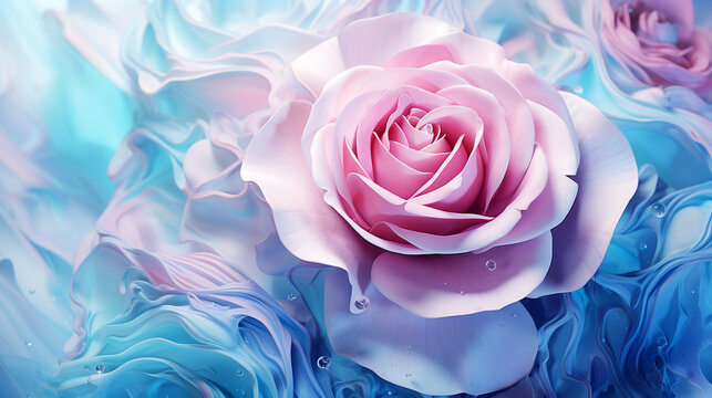 Pink Purple And Blue Rose Flowers on a pink blue background