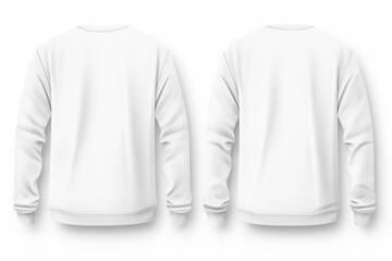 Set of white front and back view tee sweatshirt sweater long sleeve on background cutout. Mockup template for artwork graphic design. - obrazy, fototapety, plakaty