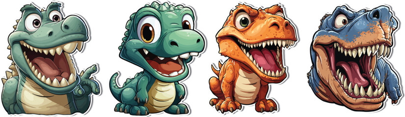 Cartoon Dino EPS Sticker - T-Rex Illustration. Experience the charm of color with our cartoon T-Rex EPS sticker. A vibrant illustration to enhance your designs with a prehistoric touch. ©  IsolateArts