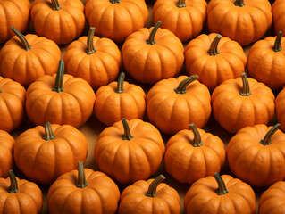 Pile of orange pumpkins background texture, top view. AI Generation