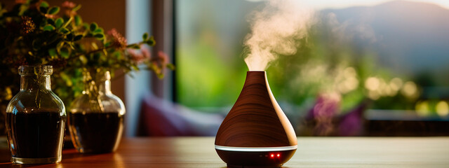 Electric aroma diffuser in the room. Generative AI,