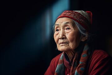 very thoughtful older asian woman