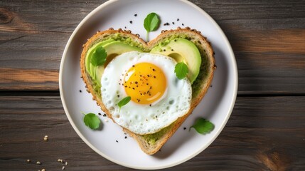 Craft a love-filled breakfast: Heart-shaped egg in toast on a ceramic plate. Best image secures stocks in a leading Valentine's culinary brand!"