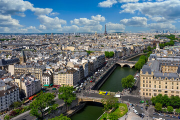 Fototapeta na wymiar Skyline of Paris with Eiffel Tower and Seine river in Paris, France. Cityscape of Paris. Architecture and landmarks of Paris.