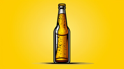 Bottle of light beer vector illustration on a yelow background