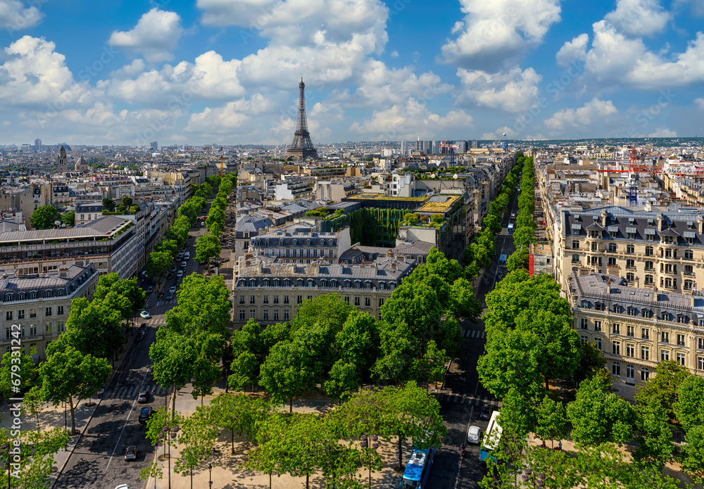 Wall mural skyline of paris with eiffel tower in paris, france. eiffel tower is one of the most iconic landmark