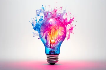 Foto op Plexiglas Dynamic Creativity: Bursting Light Bulb Palette © AIproduction