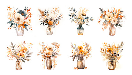 Dried flowers watercolor clipart herbarium wild plants isolated - obrazy, fototapety, plakaty