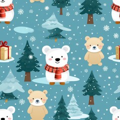 Christmas cute cartoon seamless blue background