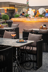 table in cafe with food on table top