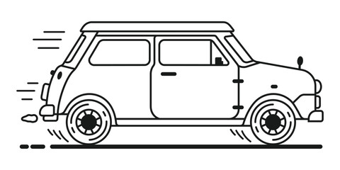 Retro Family Car Line Art Vector EPS
