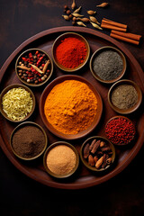 Obraz na płótnie Canvas Tray with different spices. Generative AI,