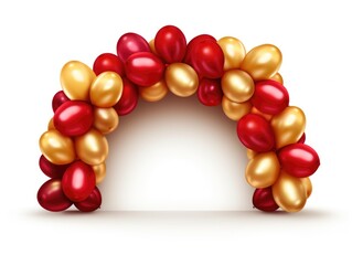 Fototapeta na wymiar A red and gold balloon arch on a white background.