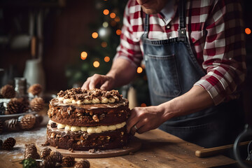 Baking Walnut coffee cake, christmas season