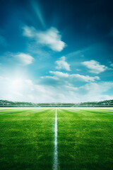 Obraz premium Football field with green grass. Generative AI,