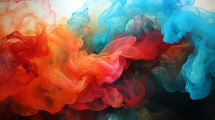 Mesmerizing Interplay of Fiery Red and Serene Blue Smoke in a Dynamic Abstract Composition