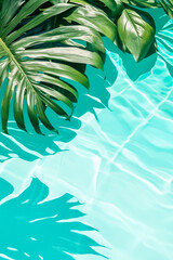 Fototapeta na wymiar Palm leaves on the background of the pool. Generative AI,