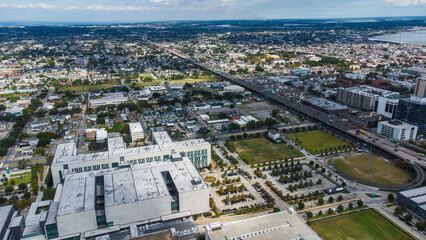 Aerial view of the highway crossing New Orleans