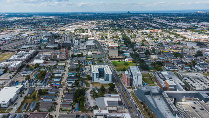 Obraz premium Aerial view of the city of new orleans near the new orleans saints stadium. Photo made in New Orleans, LA, USA in 20 Oct 2023