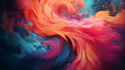 Majestic Dance of Fiery Petals and Azure Swirls in a Fantastical Floral Dream