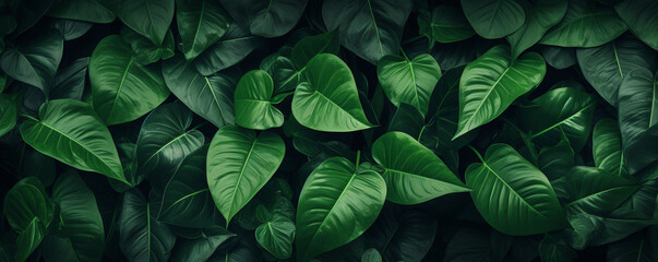 Nature leaves, green tropical forest background. ai generative