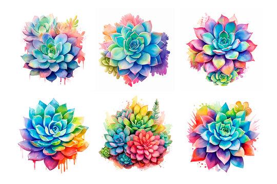Watercolor illustration succulent cactus isolated flower