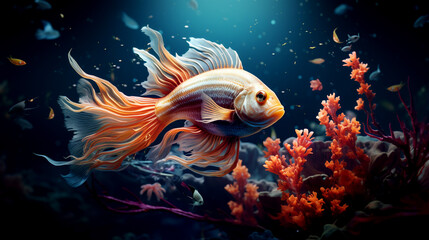 Golden Fish in underwater isolation