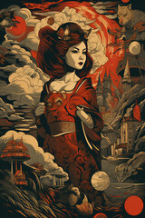 Eternal Harmony: A Retro Asian Style Art Poster Melding Vintage Eastern Aesthetics with Modern Generative Creativity, Crafted by Generative AI