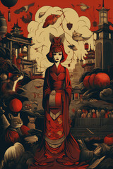 Eternal Harmony: A Retro Asian Style Art Poster Melding Vintage Eastern Aesthetics with Modern Generative Creativity, Crafted by Generative AI