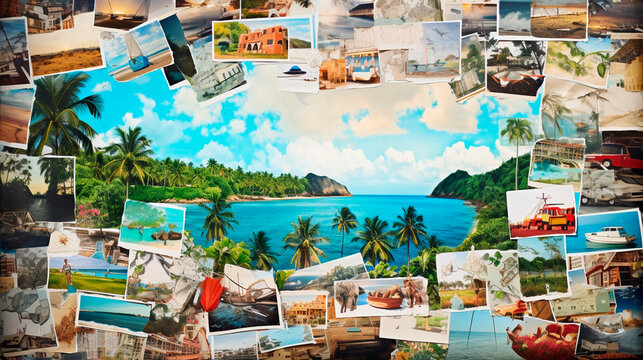 Collage of tourist photos. Generative AI,