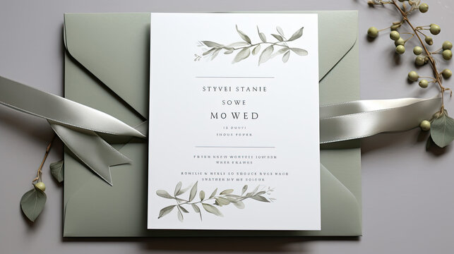 Minimalistic Wedding: Tranquil Atmosphere with Sophisticated Sage Green Invitation