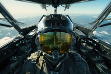 Warrior's View: Cockpit Scene with Fighter Jet Helmet