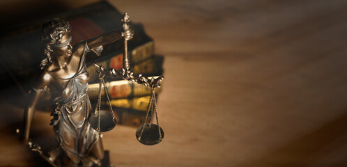 Lady Justice and law books. Law concept - obrazy, fototapety, plakaty