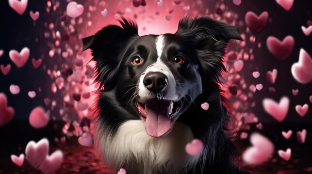 heartwarming scene: Funny portrait of a cute puppy dog holding a red heart. Best image secures stocks in a leading Valentine's Day and pet photography brand!