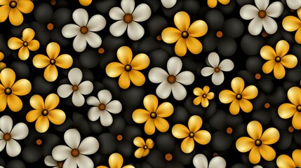 Elegant Golden and Cream Petals Dance Across a Mysterious Black Floral Patterned Canvas