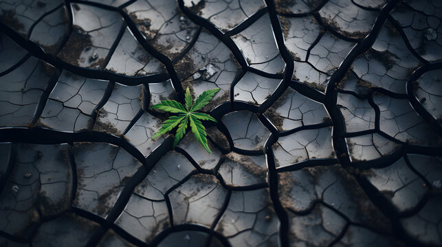 Leben im Trockenen: Cannabis-Pflanze sprießt aus dürrem Boden