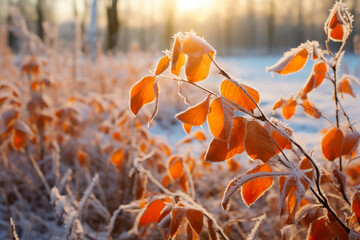 Enchanting Winter Wonderland: Vibrant Orange Leaves