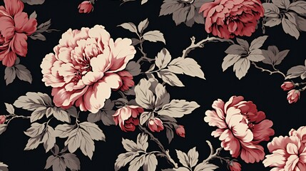 Classic Vintage Floral Elegance with Lush Peonies Against a Dramatic Dark Backdrop