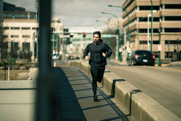 Urban Runner on a City Bridge Morning Jog