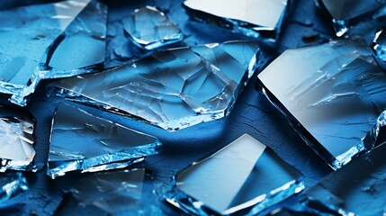 Crystalline Fragments Dance in Azure Hues, Echoing the Depths of a Shattered Mirror
