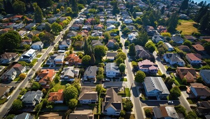 aerial view over a residential neighborhood Generative AI