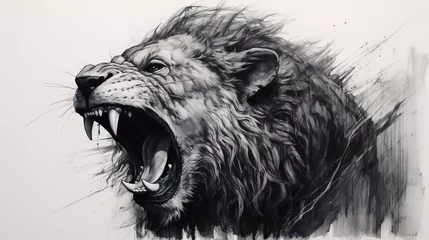Foto op Aluminium portrait of a lion with open mouth  © Johannes