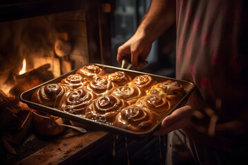 Baking Cinnamon Swirl Bread in the Oven, christmas season