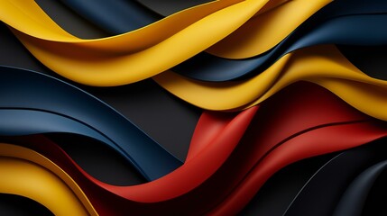 Dynamic Interplay of Red, Yellow, and Blue Swirls in a Bold Abstract Design